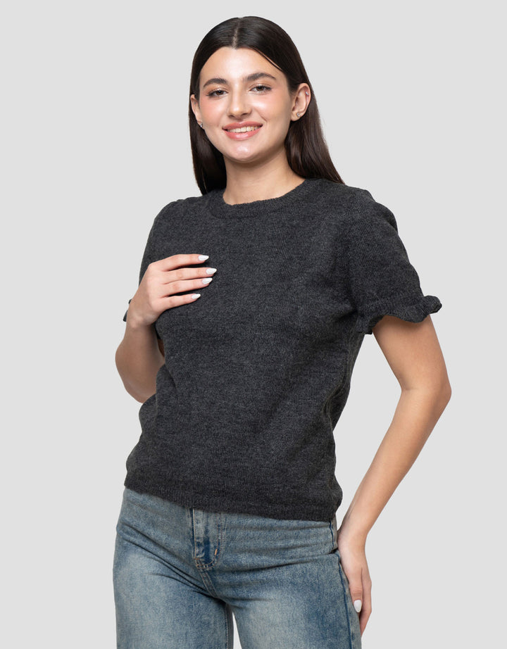 Connexion Ruffle Melange Kaos Lengan Pendek Wanita