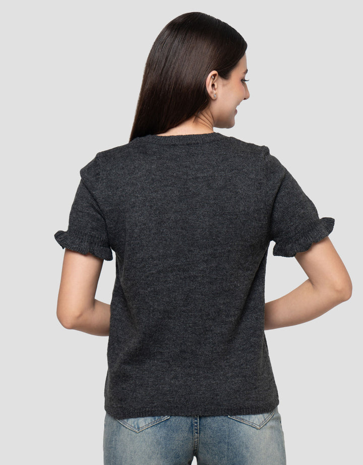 Connexion Ruffle Melange Kaos Lengan Pendek Wanita