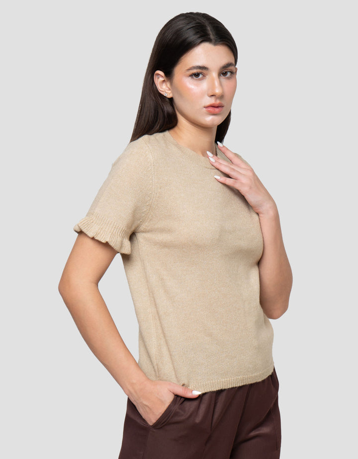 Connexion Ruffle Melange Kaos Lengan Pendek Wanita