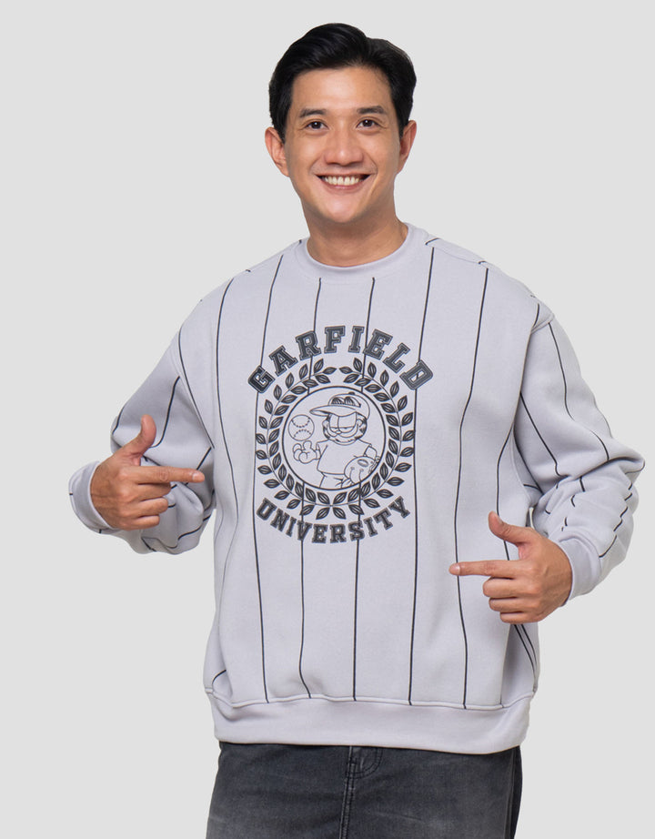 Nevada Garfield With Stripe Print Varsity Boxy Fit Sweater Pria