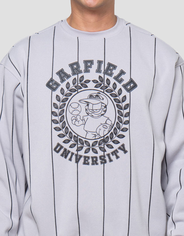 Nevada Garfield With Stripe Print Varsity Boxy Fit Sweater Pria