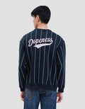 Nevada Patches Sleeve With Stripe Print Varsity Sweater Pria