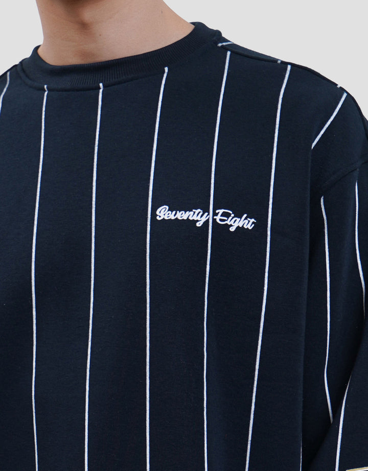 Nevada Patches Sleeve With Stripe Print Varsity Sweater Pria