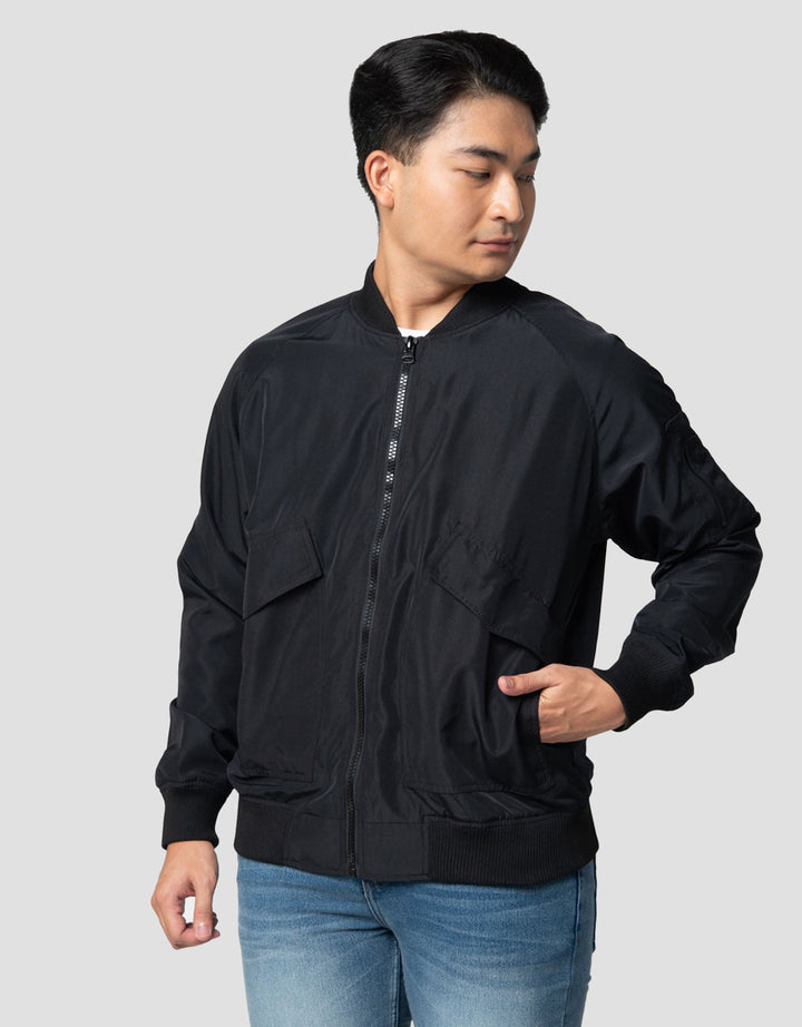 Nevada Woven Boxy Large Pockets Bomber With Zipper Jaket Pria