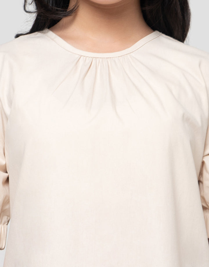 Nevada Woven Puff Sleeves Ujung Karet Midi Dress Anak Perempuan