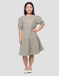 Nevada Woven Puff Sleeves Ujung Karet Midi Dress Anak Perempuan