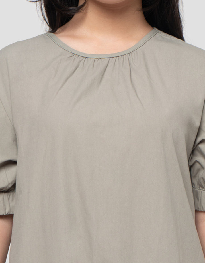 Nevada Woven Puff Sleeves Ujung Karet Midi Dress Anak Perempuan