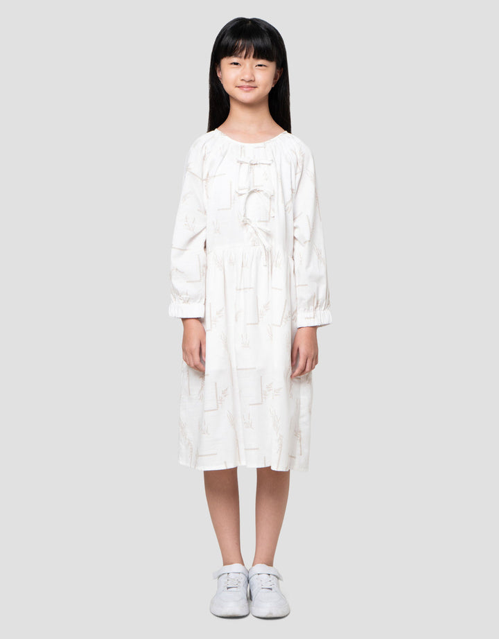 Nevada Sarimbit Print Daun With Zipper Midi Dress Anak Perempuan