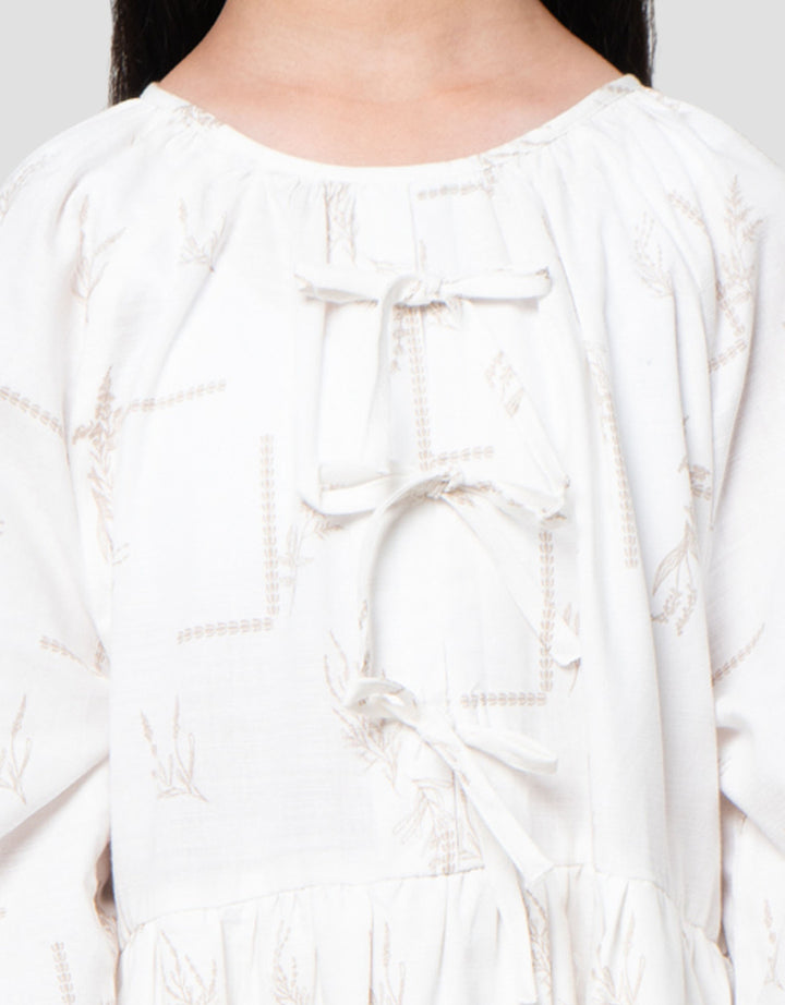 Nevada Sarimbit Print Daun With Zipper Midi Dress Anak Perempuan