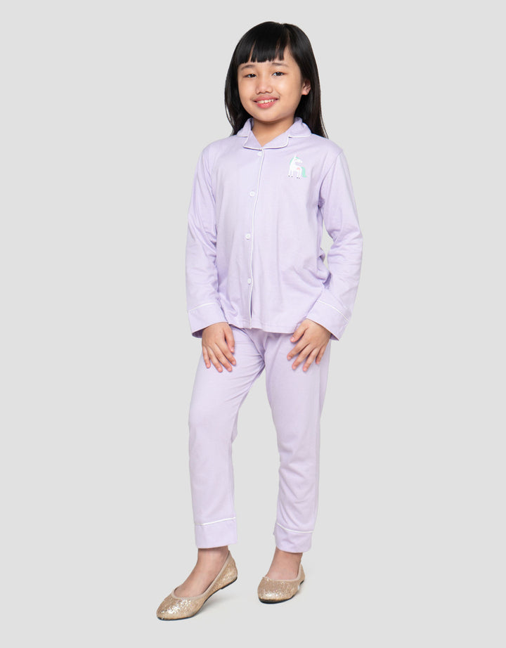 Little M Kerah Unicorn Print Setelan Piyama Anak Perempuan