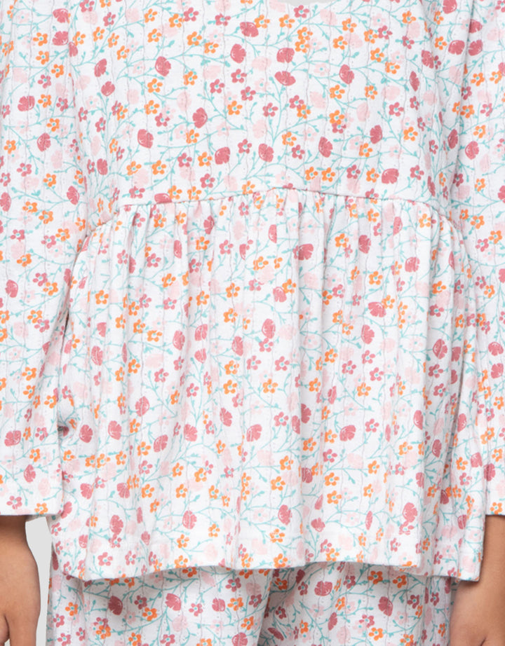 Little M Flower Rib Setelan Pakaian Tidur Anak Perempuan