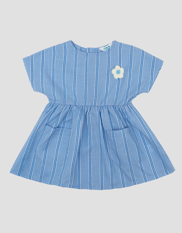 Little M Woven Textured Salur Dress Bayi