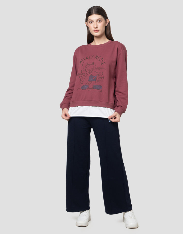 Disney With Popplin Hem Print Mickey Mouse Sweater Wanita