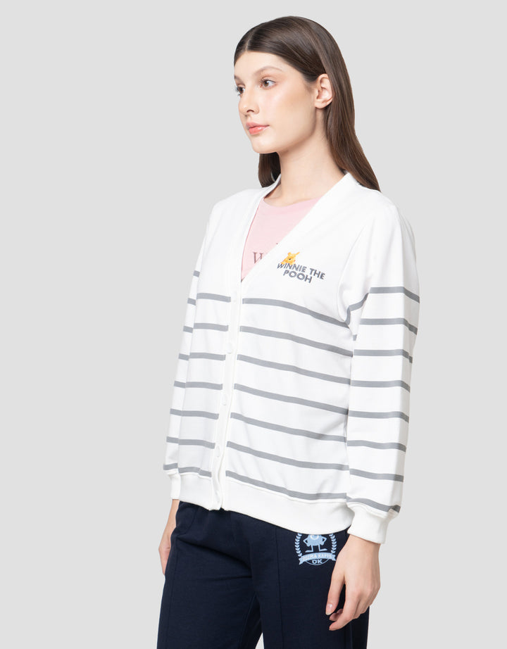 Disney Print Stripe Winnie The Pooh Jaket Cardigan Wanita