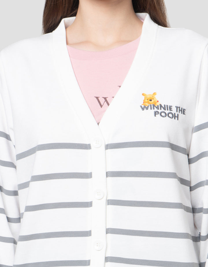 Disney Print Stripe Winnie The Pooh Jaket Cardigan Wanita