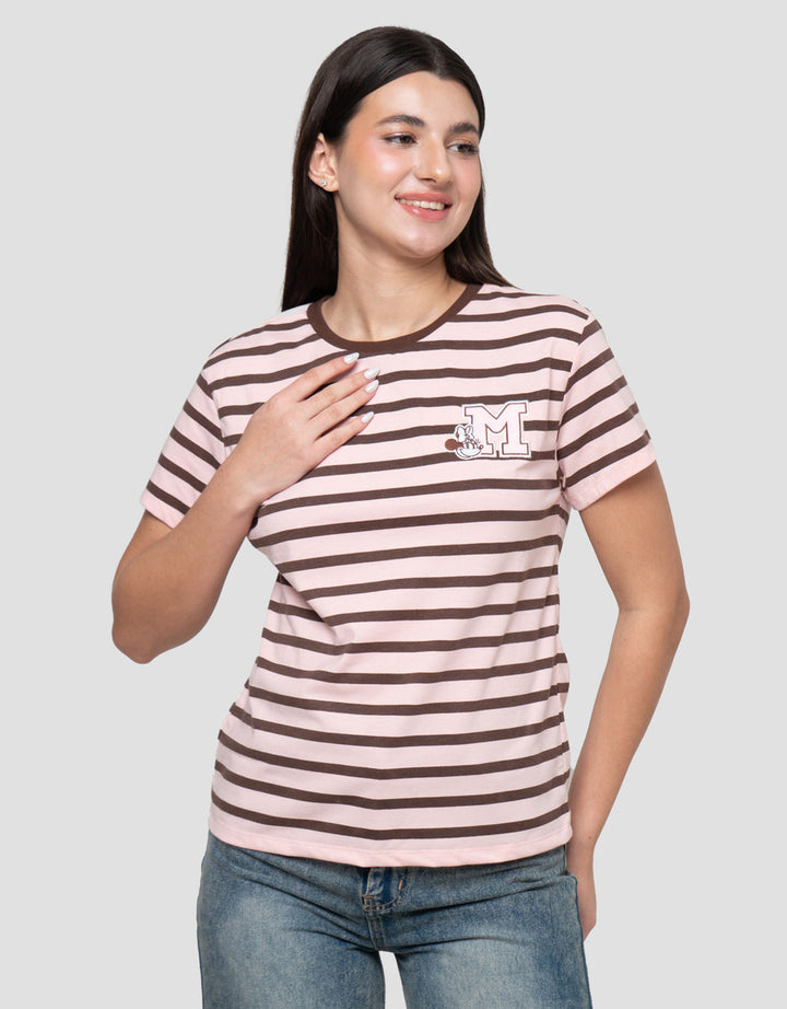 Disney Reg Print Stripe Minnie Mouse Kaos Wanita