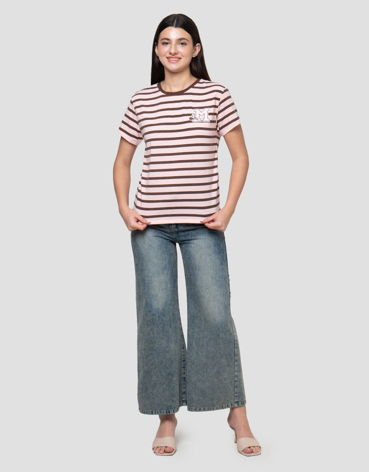 Disney Reg Print Stripe Minnie Mouse Kaos Wanita