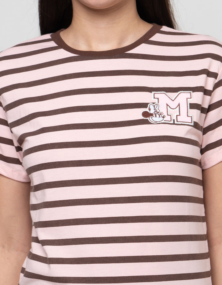 Disney Reg Print Stripe Minnie Mouse Kaos Wanita
