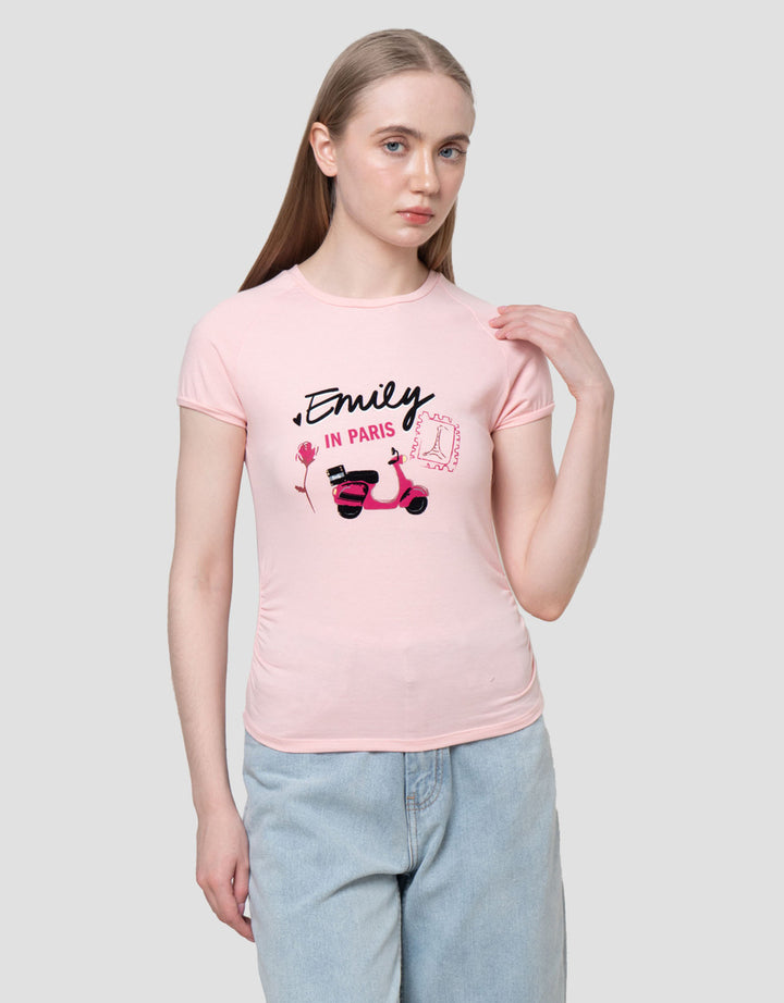 Nevada Baby Tee 2 Side Gather Print Emily In Paris Kaos Wanita