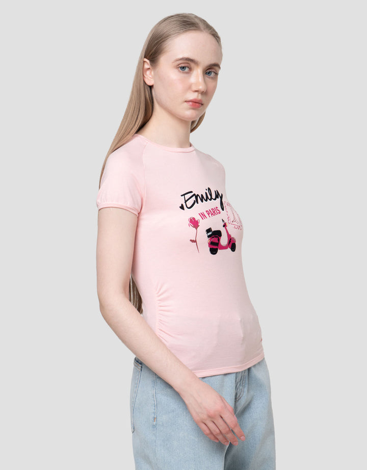 Nevada Baby Tee 2 Side Gather Print Emily In Paris Kaos Wanita