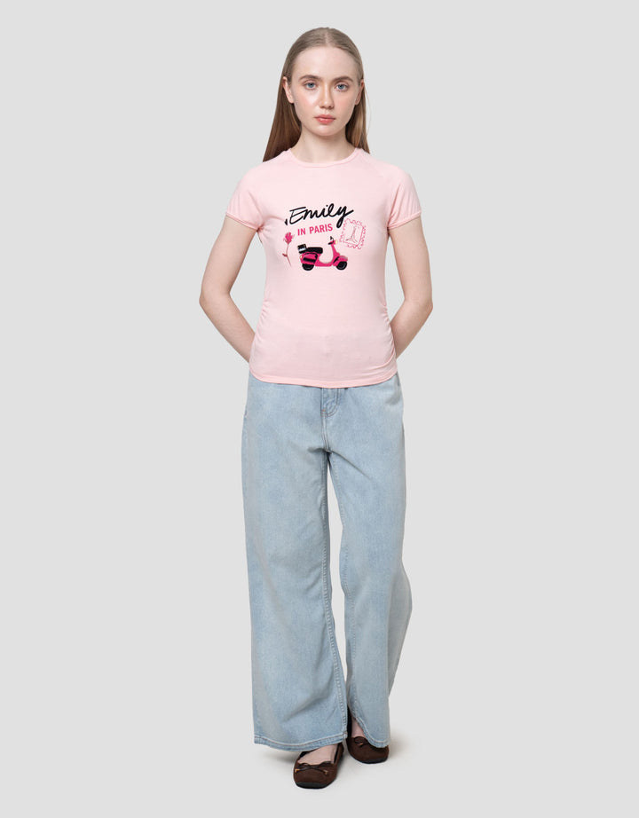 Nevada Baby Tee 2 Side Gather Print Emily In Paris Kaos Wanita