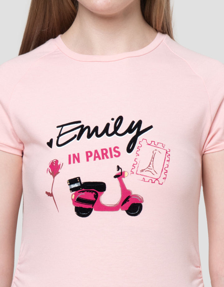 Nevada Baby Tee 2 Side Gather Print Emily In Paris Kaos Wanita