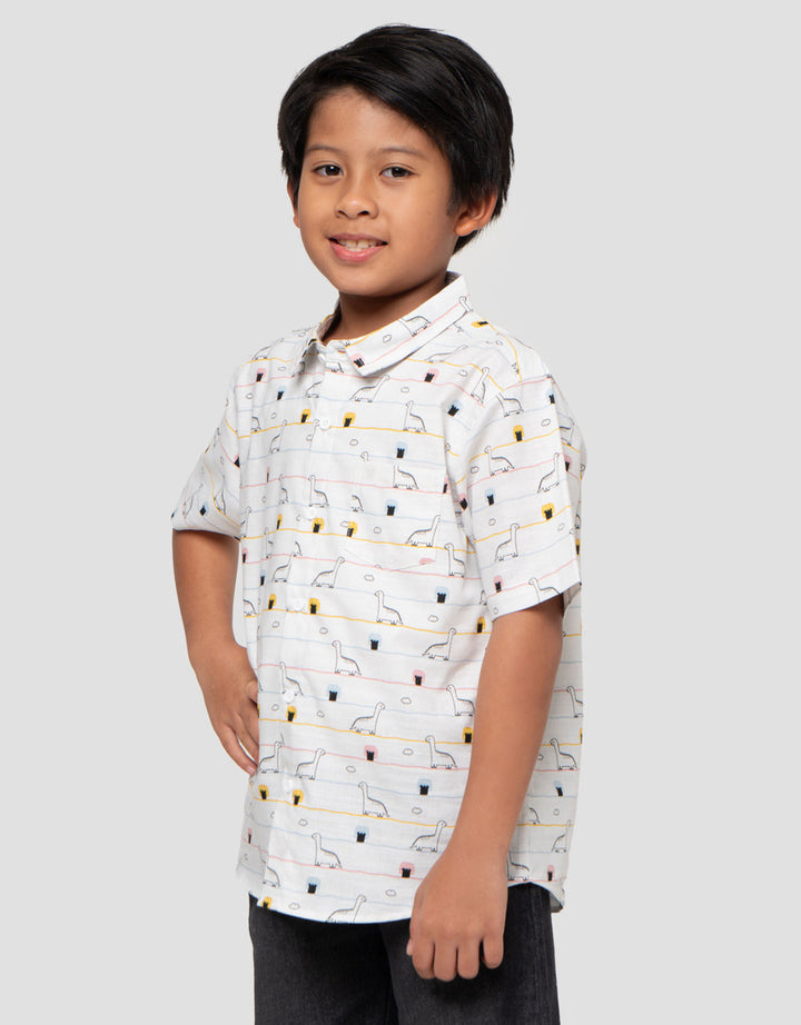 Little M Dino Salur Kemeja Anak Laki-laki