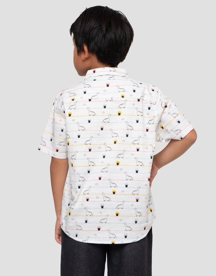 Little M Dino Salur Kemeja Anak Laki-laki