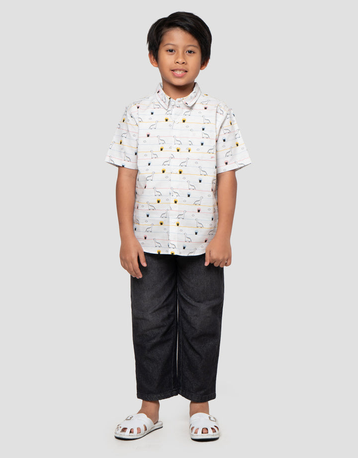 Little M Dino Salur Kemeja Anak Laki-laki