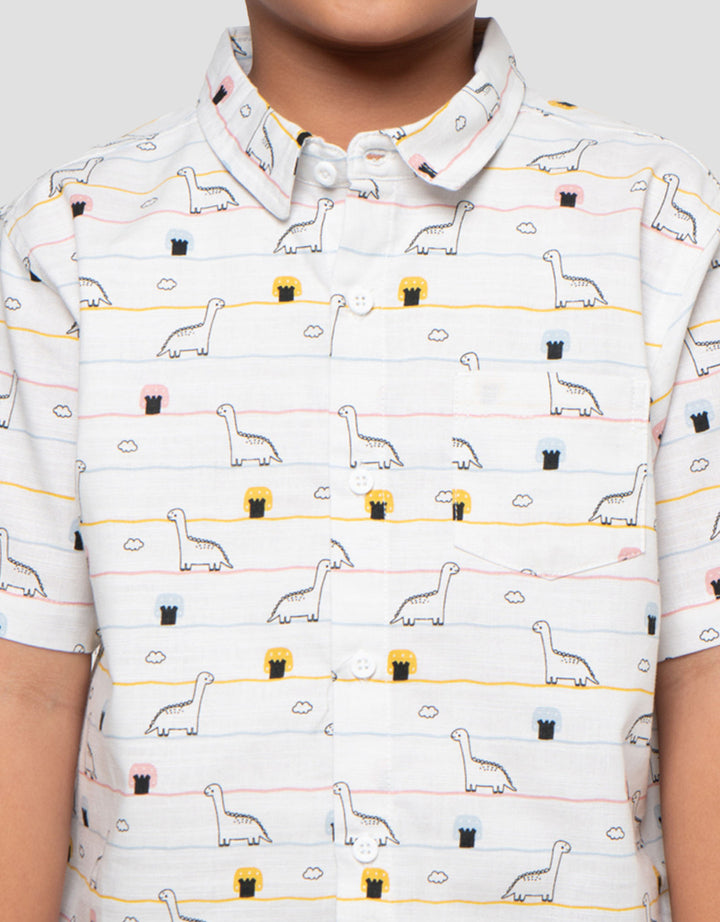 Little M Dino Salur Kemeja Anak Laki-laki