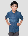 Little M Komb Print Salur Kemeja Denim Anak Laki-laki