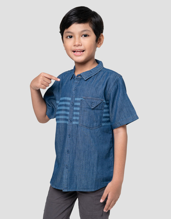 Little M Komb Print Salur Kemeja Denim Anak Laki-laki