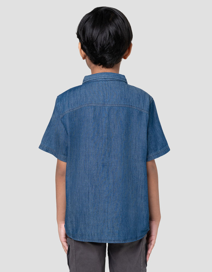 Little M Komb Print Salur Kemeja Denim Anak Laki-laki