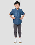 Little M Komb Print Salur Kemeja Denim Anak Laki-laki