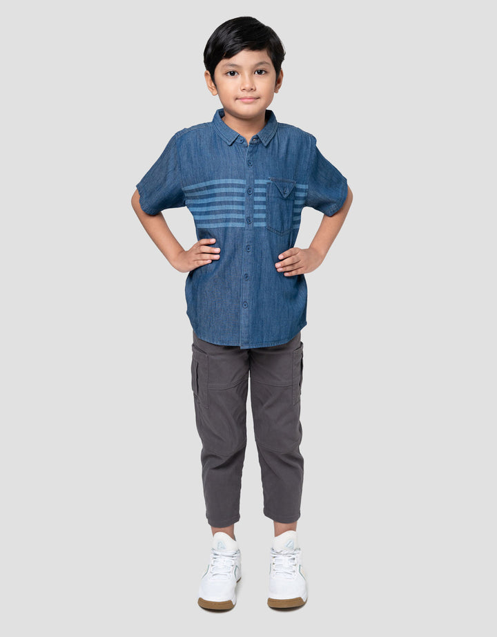Little M Komb Print Salur Kemeja Denim Anak Laki-laki