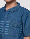 Little M Komb Print Salur Kemeja Denim Anak Laki-laki