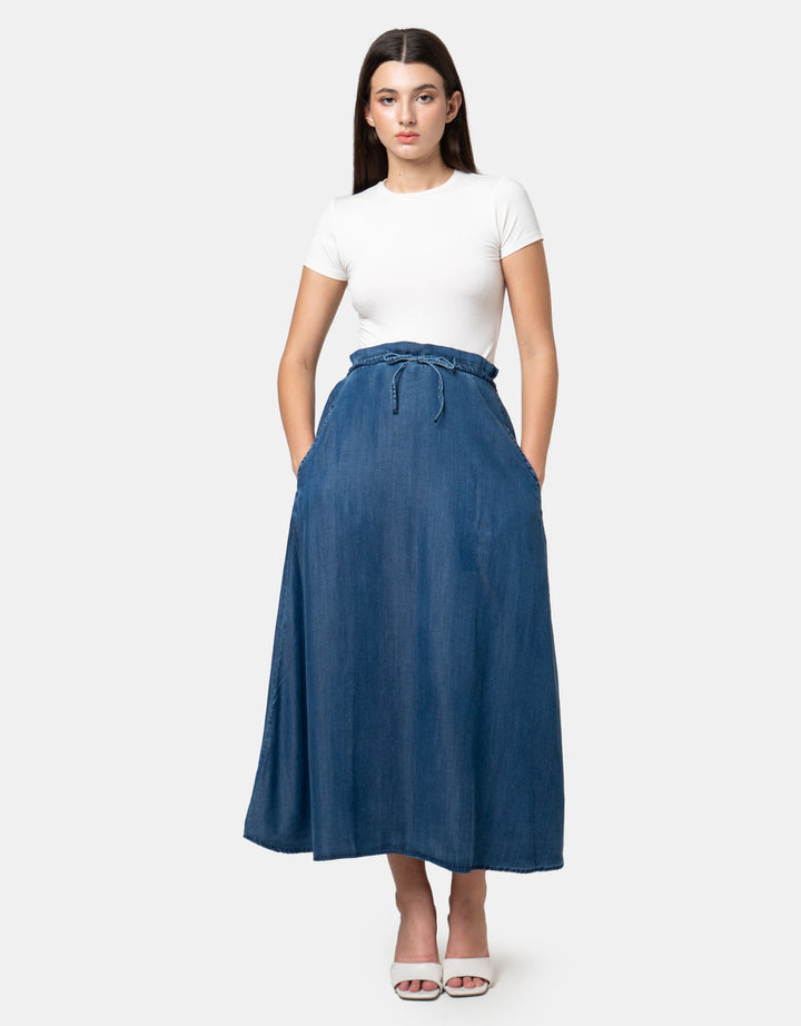 Nevada A Line Half Band & Elastic Rok Denim Wanita