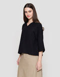 Connexion Blend Plain Loose Blouse Wanita