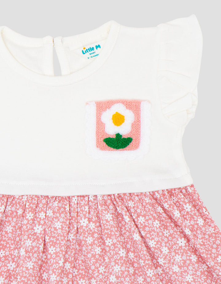 Little M Woven Print Bunga Mix Knit Dress Bayi