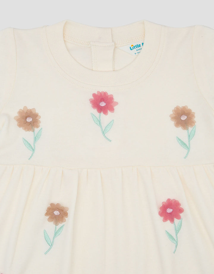 Little M Double Knit Flowers Applique Midi Dress Bayi