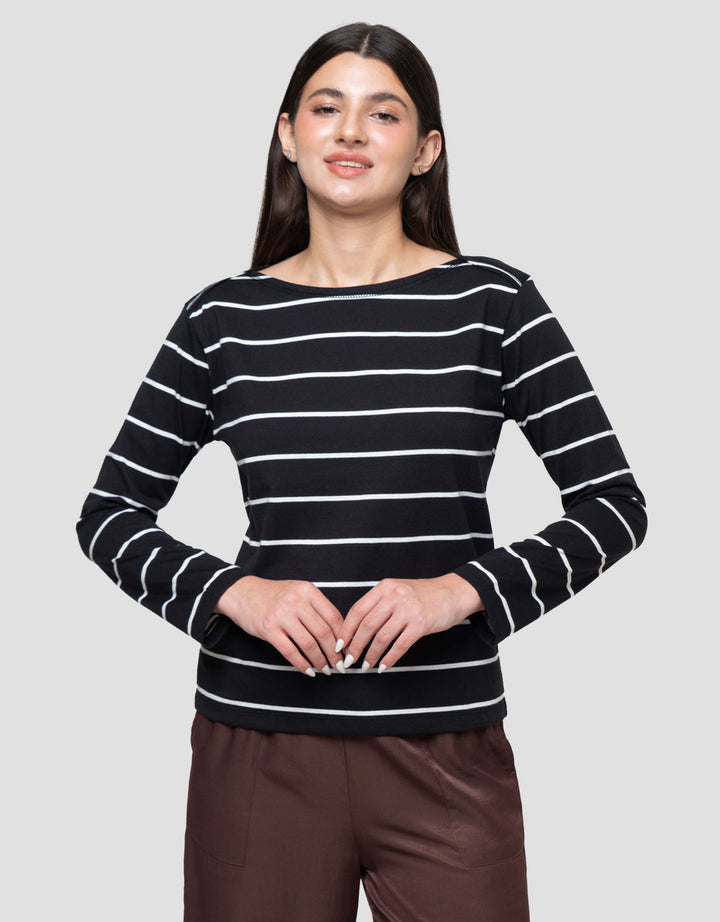 Connexion Drawstring Stripe Kaos Wanita