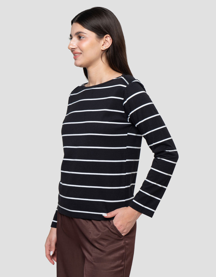 Connexion Drawstring Stripe Kaos Wanita