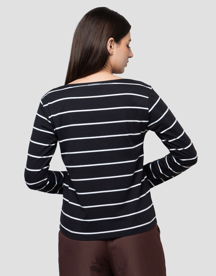 Connexion Drawstring Stripe Kaos Wanita