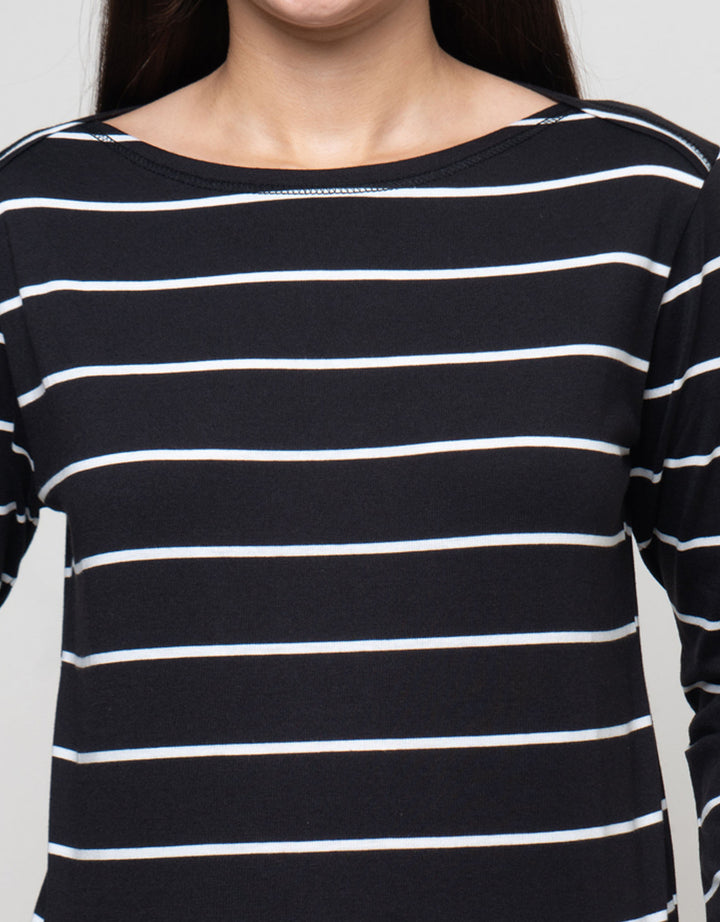 Connexion Drawstring Stripe Kaos Wanita