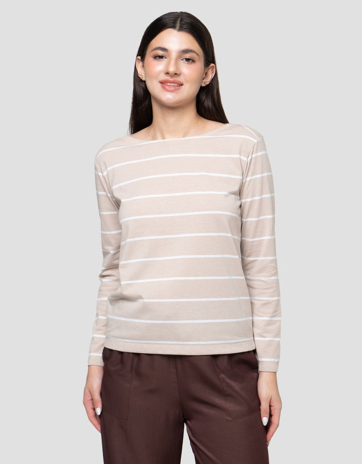 Connexion Drawstring Stripe Kaos Wanita