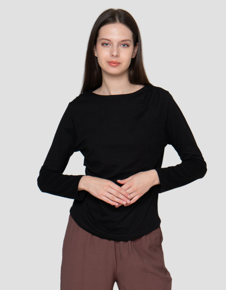 Connexion Kerut Bahu Pinggang Kaos Wanita