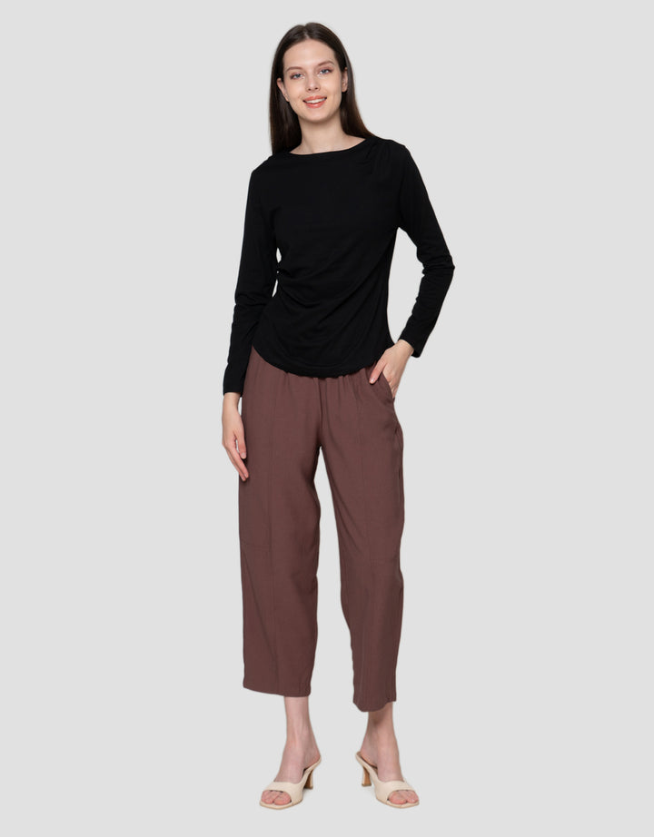 Connexion Kerut Bahu Pinggang Kaos Wanita