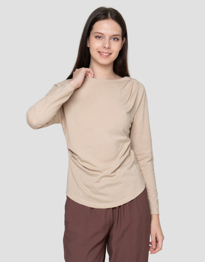 Connexion Kerut Bahu Pinggang Kaos Wanita