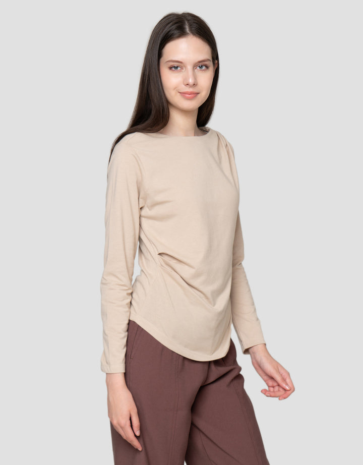 Connexion Kerut Bahu Pinggang Kaos Wanita
