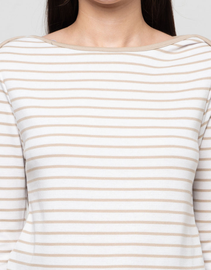 Connexion Boat Neck Stripe Kaos Lengan Panjang Wanita